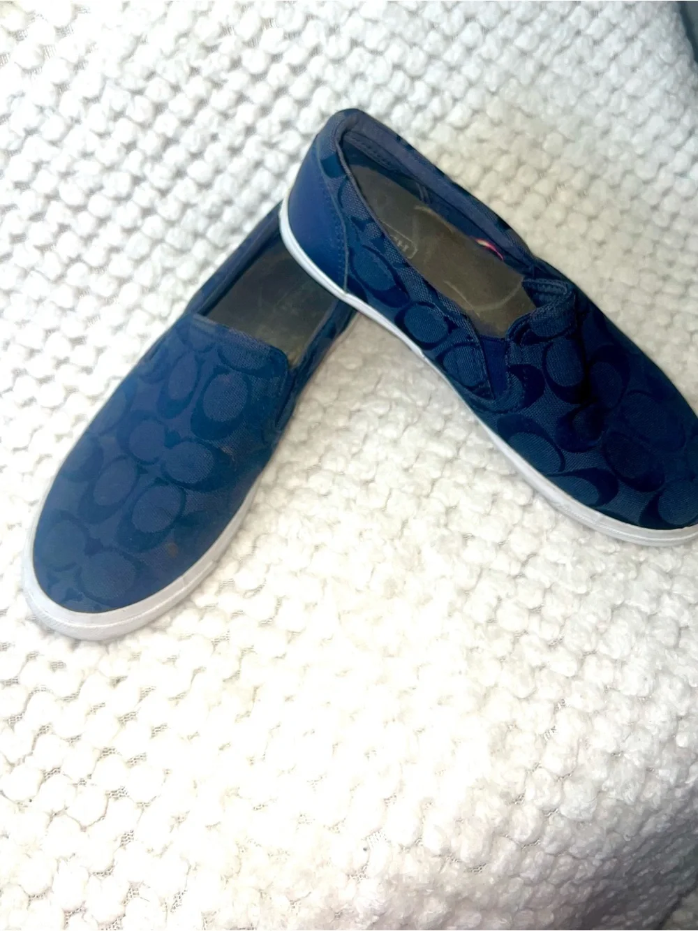 COACH women Navy Signature Slip-On Sneakers